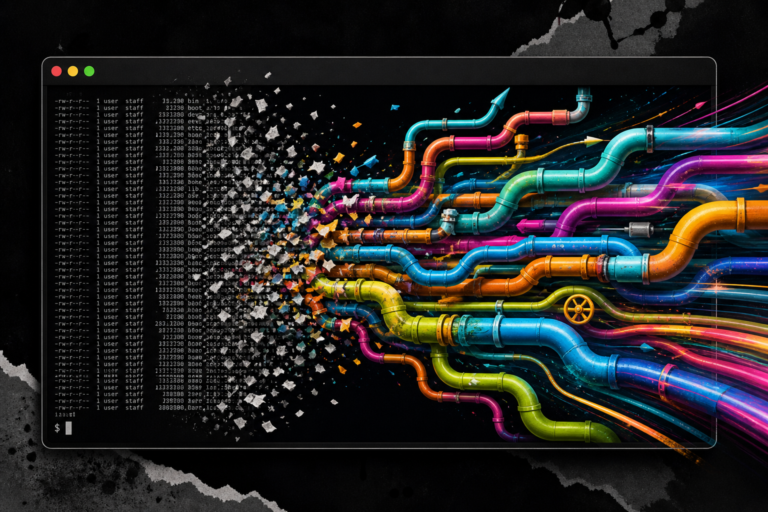 Person running pipes.sh in terminal, watching colorful animated pipes flow across the screen with keyboard controls visible